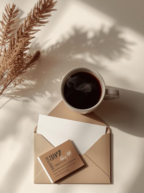 Modern style._Coffee, letter and contact